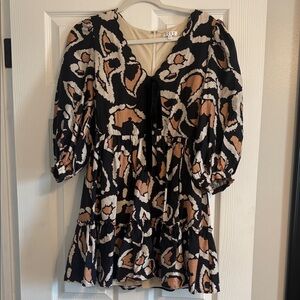 TCEC Black and Brown Patterned Mini Dress